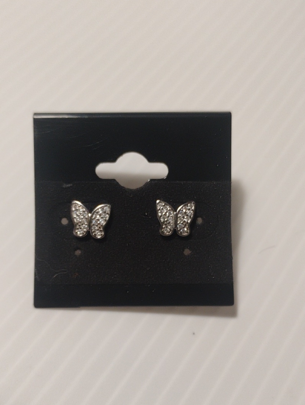 Silver tone Crystal Butterfly Stud Earrings.